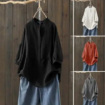 ZANZEA Sommer Bluse Kvinder, Bomuld Skjorter, Casual Vintage Halv Ærme Toppe Kvindelige Knappen Blusas Solid Tunika Plus Size Chemise