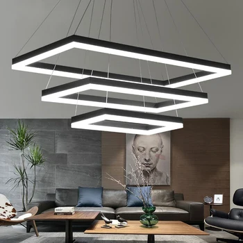Rektangulære Moderne LED-Vedhæng Lys Stue, Soveværelse, Spisestue Sort/Hvid/Brun Aluminium Hjem Deco-Akryl Pendel