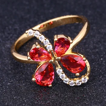 Nye Hot smykker lab Hot pink zircon CZ ringe til piger Gul Guld-Overlay-hot pink Ring størrelse 8 10 R590