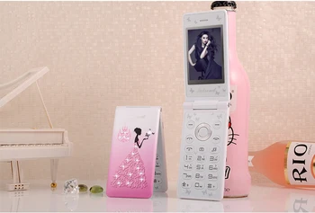 Ny Ulåst Flip Phone KUH D11 Dual SIM-1800mAh-Kort, Kvinder, Piger, Dame Blomst Søde LED Lommelygte Celle klap Mobiltelefon