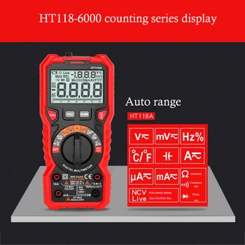 HT118 Høje Præcis 6000 Tæller Digital Multimeter 1000V AC DC Ohm Hz NCV Live C/F Pligt Multimetro Spænding Meter LCD-Skærm