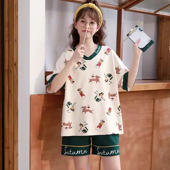 Pyjamas Sæt Kvinder 2XL Sommeren Bløde Kawaii Print, Rund Hals Dejlige Piger Pijamas Korte Ærmer Simple koreanske Trendy Mujer Homewear