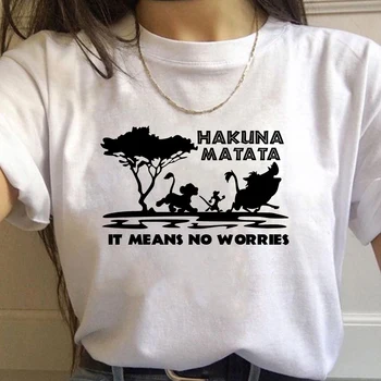 Sommer T-shirt til Kvinder HAKUNA MATATA Harajuku Brev Print Mode Tegnefilm The Lion King Tshirt Overdele