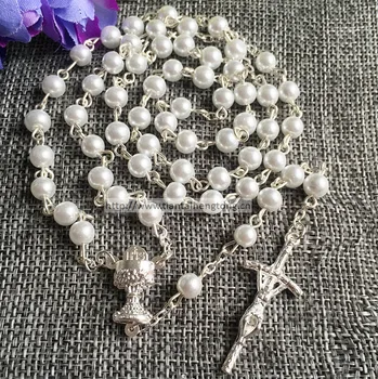 Gratis forsendelse 5pc/pakning 6mm glas Efterligning pearl perle rosario,pearl rosenkrans N1326 med Kalken center særtilbud