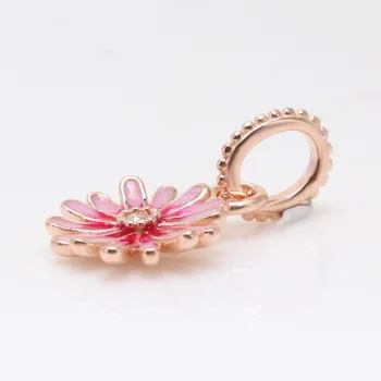 Ægte 925 Sterling Sølv Charm Nye Rose Guld Pink Daisy Kreative Vedhæng Passer Til Pandora Kvinder, Armbånd & Halskæde Diy Smykker