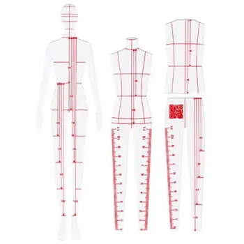 Tøj Design Puds Stil Oprindelige Mannequin Manuskript Tegning Skabelon Plast Lineal Sæt