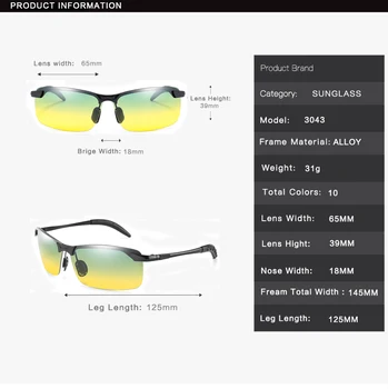 Night Vision Polariserede Solbriller Mænd Dag Og Nat Vision, Anti-blænding Kørsel Beskyttelsesbriller UV400 Metal Stel Gul linse solbriller