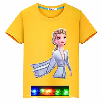 Børnetøj 2020 nye hot tegnefilm lyse farverige pige bomuld prinsesse bomuld T-shirt vibrationer LED-korte ærmer