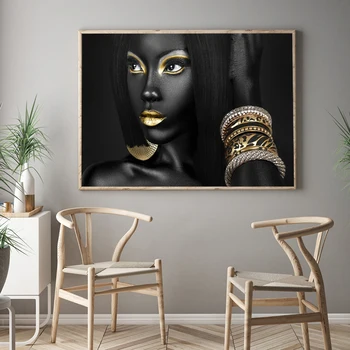 Sort Guld Nøgen Afrikansk Kunst Kvinde Olie Maleri på Lærred Cuadros Plakater og Prints Skandinaviske Væg Billeder til stuen