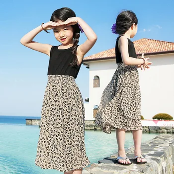 Chiffon Colorblock børn kjoler for piger sommer strand maxi sundress for 6 8 10 12 14 år store piger boho kjole 2019 kids tøj