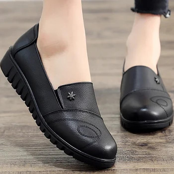 Kvinders sko sort sko kvinder lejligheder fritid rund tå damer lejligheder i stor størrelse 41 ægte læder sko sapato feminino