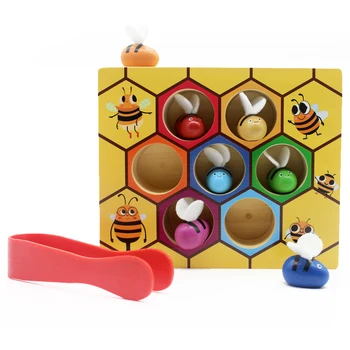 Montessori pædagogiske træ-legetøj Til Børn Bikube Spil Fange Bee Familien Spil Kids Early Learning Pædagogisk Legetøj Klip Toy