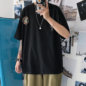 Hip Hop Kinesisk Print Casual T-Shirt Mænd Harajuku Oversize Korte Ærmer Casual Løs T-Shirts 2020 Sommeren Streetwear