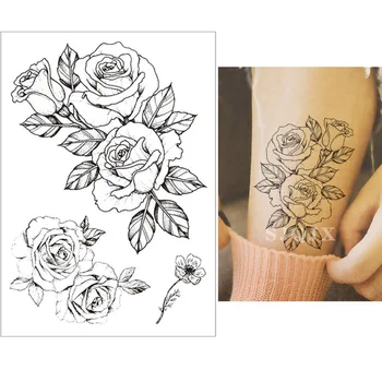 Blomst butterfly midlertidige tatoveringer mærkat Kærlighed Brystet vandtæt tatoveringer Rød rose Lille tattoo klistermærker til mænd, kvinder