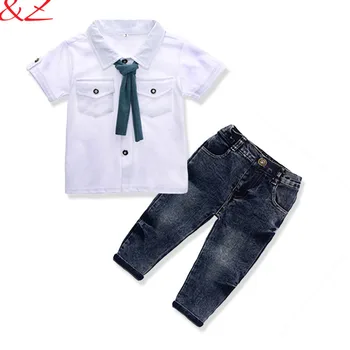 Boy Tøj Sæt Casual T-Shirt Tørklæde Jeans 3stk Barn Tøj Sæt Sommer Kostume Til Børn 2-7 År