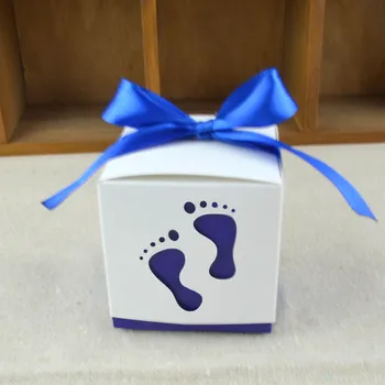 5pcs Fodaftryk gaveæske Footmark fødselsdagsfest, Baby Shower Favoriserer Candy Box med Bånd Dekoration Wedding Party Event Forsyninger