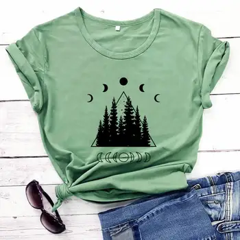 Månens Faser Grafisk Shirt 2020 Nye Ankomst Sommeren Bomuld Sjove T-Shirt til Kvinder Moon Mountain T-Shirts og Månen Shirt