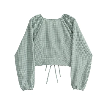 Vintage V-hals Lange Ærmer Kvinder Bluse Shirts Elegante 2020 Efterår Mode koreanske Casual-Knappen snøre Kort Shirts Toppe Kvindelige