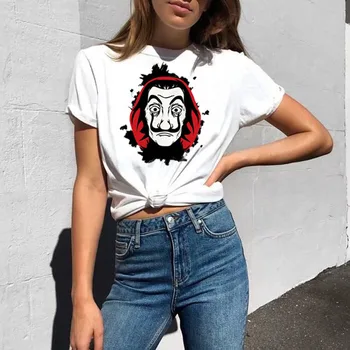 Kvinder Figur Trykt kortærmet T-shirts Kvinder Hus af Papir Cool Sjove Design, La Casa De Papel T-Shirt Penge Heist t-Shirt
