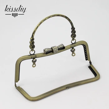 KISSDIY 3pcs/masse 20cm Diamant kntbow Metal Pung Ramme Vintage håndtere antik bronze Præget kys lås DIY Taske Tilbehør