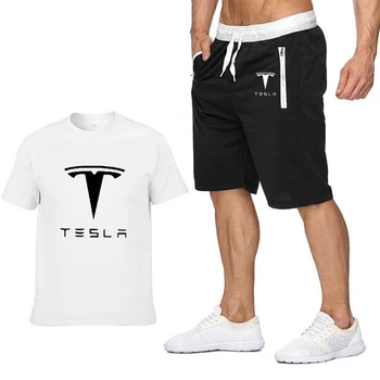 Herre Korte ærmer Tesla Bil Logo Sommeren Herre t-Shirt Harajuku Hip Hop t-shirt i høj kvalitet Bomuld T-Shirts, shorts, der passer Sportstøj