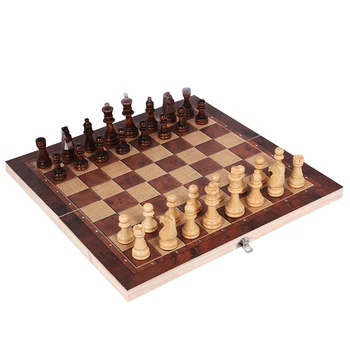 3 I 1 Skakspil, Træ-Skak-Backgammon Brikker Træ Folde Skakbræt Til Indendørs Rejse Skak Skak Stykker Chessman