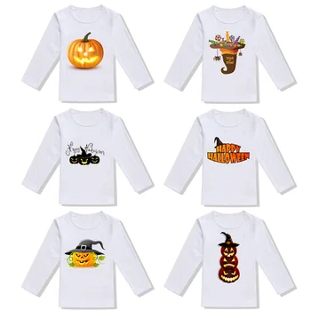 Ny 2-6T Kids langærmet Toppe Halloween T-shirt Drenge Piger Græskar Print t-shirts til Børn Kostume Tollder Tøj Baby Tees