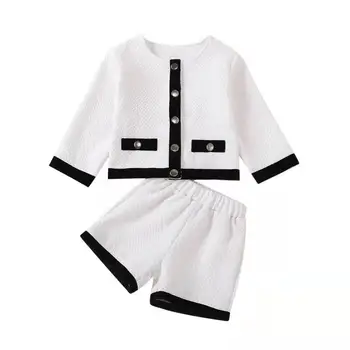 2021 Kid Baby Piger 2stk Tøj Sæt O-Neck Tops langærmet Shirt, Shorts, Bukser med sportstøj Sæt
