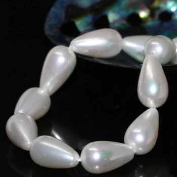 Dråbeformet hvid naturlige shell pearl 10*18mm fabrik hot salg dråber fashion kvinder smukke smykker at gøre 15inch B2280