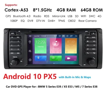 1Din 4G+64G Android 10 PX5 Multifunktionelle Bil stereo audio navigation Til BMW 5-Serie E39/X5 E53/M5/7-Serie E38 Med 4G DAB+