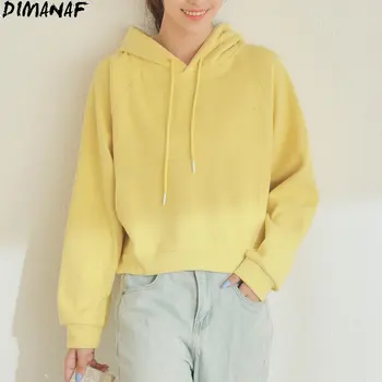 DIMANAF Plus Size Kvinder Hættetrøjer Bomuld Sweatshirt Solid Kort Design Pullover Efteråret Afslappet Stil Efterår Mode 2020 Hættetrøjer