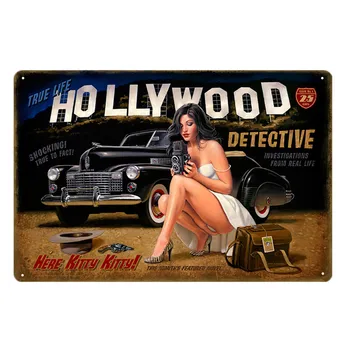 Hot Rods Pin Up Pige Med Bil Metal, Tin Tegn Air Fly Motor Garage Hunde Med Sexy Lady Væg Plakat Vintage Home Decor YD051