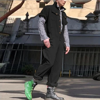 Stilfulde Mænd Fragt Overalls Revers Shortsleeve Multi Lommer Casual Jumpsuits Streetwear Solid Farve Smarte Romper Mænd Bukser INCERUN