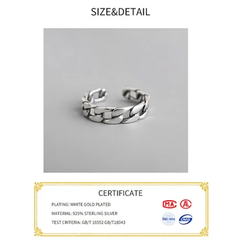 Ægte 925 sterling sølv fingerringe for kvinder kæde Trendy fine Smykker Store Justerbar Antikke Ringe Anillos