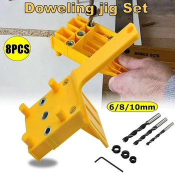 Doweling Jig 6/8/10mm Håndholdte Lomme Hul Jig Sæt Træbearbejdning Træ Dyvel Self-Centrering Puncher Bor Guide Locator Jig