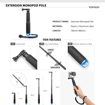 Vamson for Xiaomi yi 4k Tilbehør Kit Monopod Til Gopro Hero 6 5 4 3 EKEN for SOOCOO for SJCAM VS104D