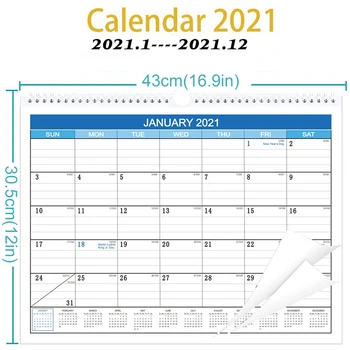Dobbelt-Wire Bundet Væg Kalender Store Blokke Med Julian Datoer Papirvarer Gave Januar 2021 - December 2021 Planner Tidsplan