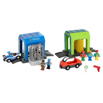 Simulering Plastic Toy Sæt Politi Station Car Wash Værelse Urban Scene Sikker Børns Legetøj, der er Kompatibelt Med Træ-Spor