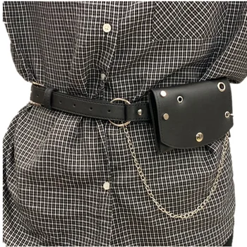 Kvinder Talje Taske Læder Kvindelige Kæde Bælte Tasker Mode Fanny Pack Talje Bælte Taske Kvindelige Hip Belt Bum Pose Telefon Tasker sort