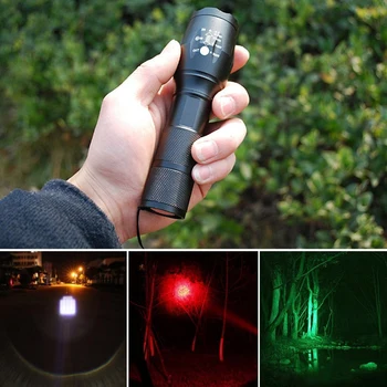Tri-Color Lommelygte 5-Tilstand Grøn/Rød/Hvide Kraftig Led-1000 lumens Zoomable Taktisk Lommelygte Knappen magneter til Hinking Camping