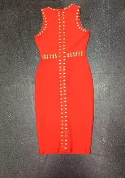 Kendte Top Kvalitet Sort Front Åbne Gaffel Perlebesat Rayon Bandage Dress Evening Party Dress