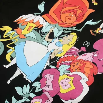 Disney Sweatshirts Harajuku Mode Alice i Eventyrland Tegnefilm blomsterprint O-Neck Pullover Kvinder med Lange Ærmer Sort Kvindelige Toppe
