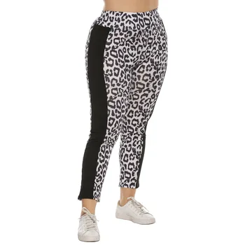 Plus Størrelse Leggings Bukser Kvinder, Høj Talje Med Leopard Print Patchwork Trænings-Og Tynde Blyant Bukser Stor Størrelse Femme Bukser