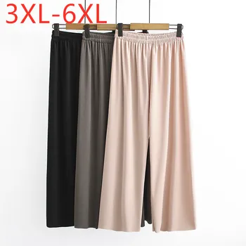 Nye 2021 sommeren Korea plus size lange bukser for kvinder, store løse casual bred ben elastiske bukser khaki sort 3XL 4XL 5XL 6XL