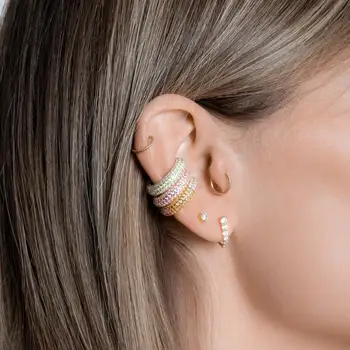 1 stykke 4 farver hvid pink grøn rund cirkel cubic zirconia ear cuff ingen piercing kvinder clip-on øreringe