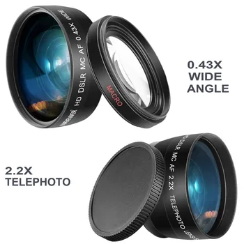 Neewer 52/55/58 mm Linse og Filter Tilbehørssæt til Nikon AF-S DX 18-55mm:0.43 X Vidvinkel Linse,2.2 XTelephoto Linser,UV/CPL/FLD