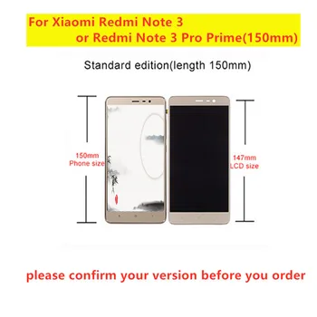 150mm Til Xiaomi Redmi Note 3 touch screen LCD-skærm med Ramme Digitizer panel Tablet Tilbehør til Redmi Note 3 Pro Prime