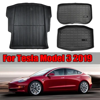 For Tesla Model 3 2019 TPE Materiale, Før Foran Bageste Fragt Skuffe Kuffert-Gulvtæppe Mat Sort Vandtæt Gummi Måtter Auto Tilbehør