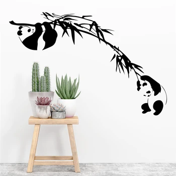 Kreative Kinesiske Panda Bamboo Wall Stickers Soveværelse Børnehaven Hjem Indretning Tegnefilm Vinyl Vægoverføringsbilleder Diy Vægmaleri Kunst