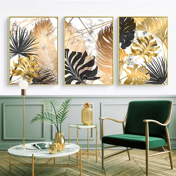 Nordiske Planter Golden Akvarel Blade Lærred Maleri Cuadros Plakater og Prints Væg Kunst Billede til stuen Home Decor